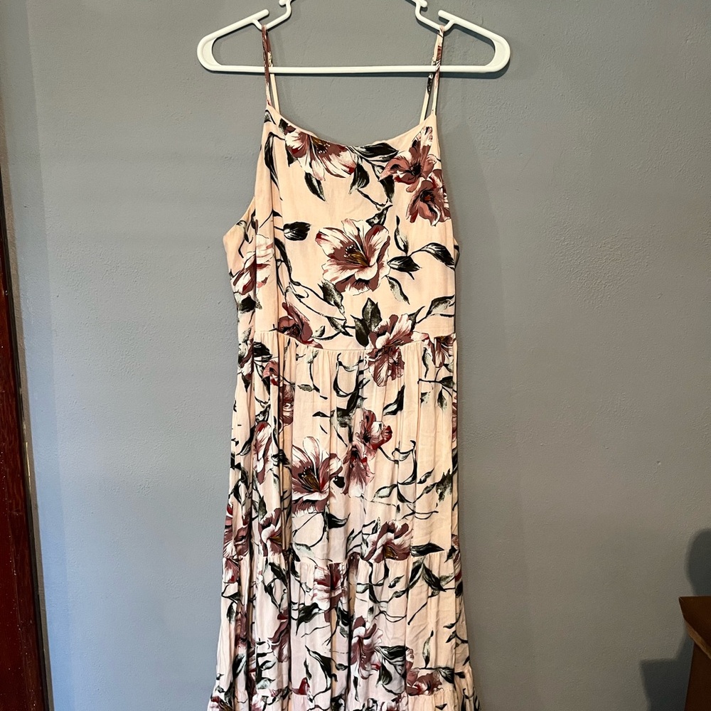 Floral Spaghetti Strap Dress - Pink and Black